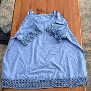 Jessica London Light Blue Blouse with Crochet Accents